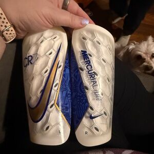 Nike CR7 Mercurial Lite White and Blue Shin Guards
